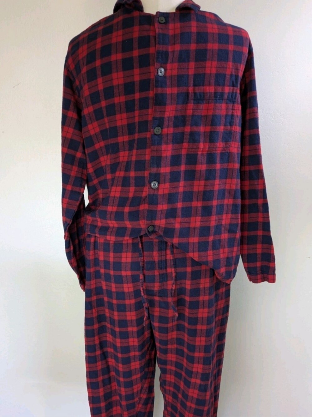 Men's Flannel Pajama Set XL Red Blue Plaid Christmas Matching Pajamas